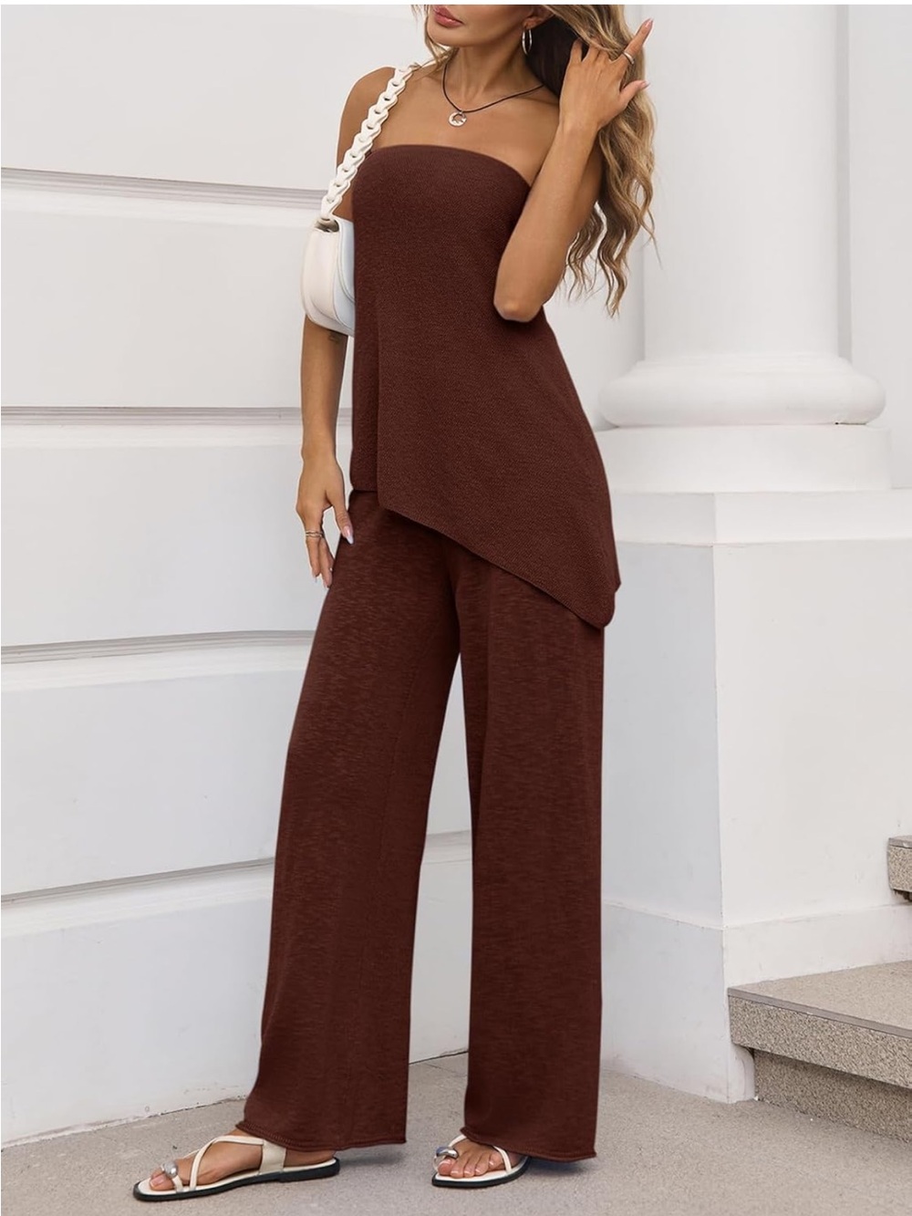 Amazon Strapless Wide-Leg Jumpsuit in Chocolate Brown